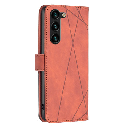 Samsung Galaxy S23+ 5G Wallet Case – Rhombus Texture PU Leather, Magnetic Buckle, Card Slots, Stand Function, Shockproof Protective Cover