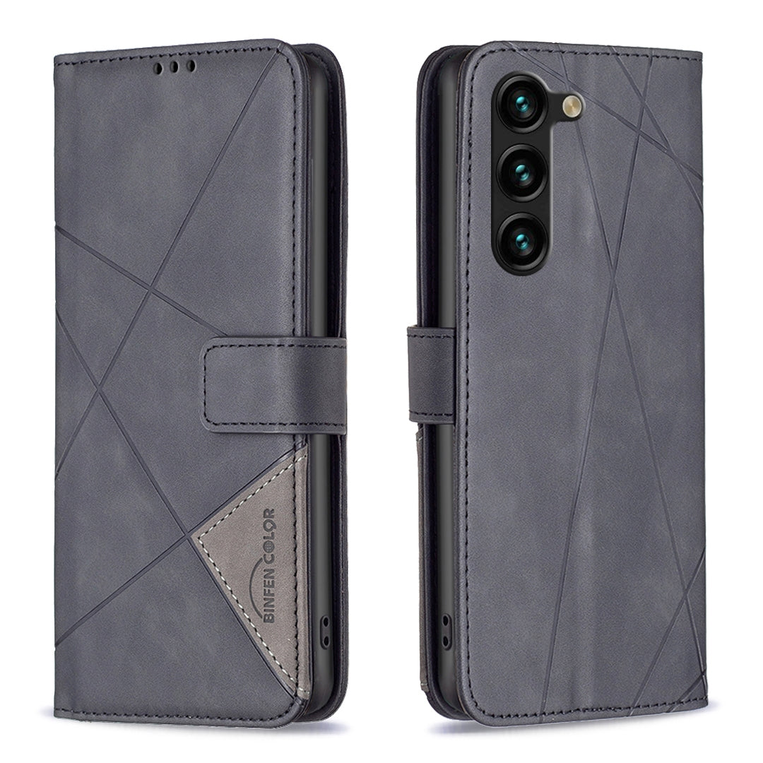 Samsung Galaxy S23+ 5G Wallet Case – Rhombus Texture PU Leather, Magnetic Buckle, Card Slots, Stand Function, Shockproof Protective Cover