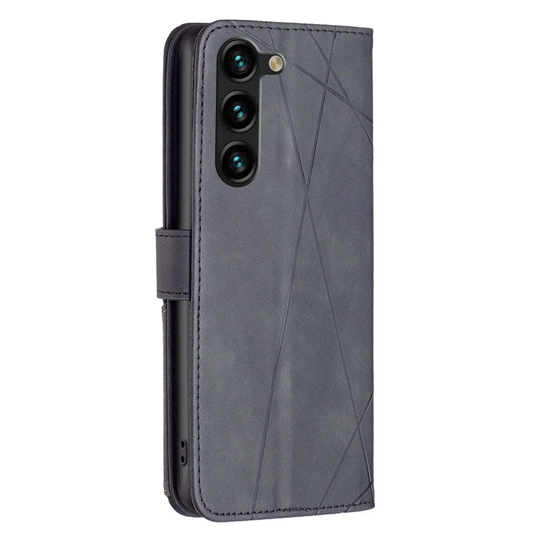 Samsung Galaxy S23+ 5G Wallet Case – Rhombus Texture PU Leather, Magnetic Buckle, Card Slots, Stand Function, Shockproof Protective Cover