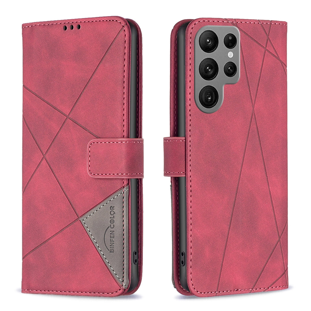 Samsung Galaxy S23 Ultra 5G Wallet Case – Rhombus Texture PU Leather, Magnetic Buckle, Card Slots, Stand Function, Shockproof Protective Cover