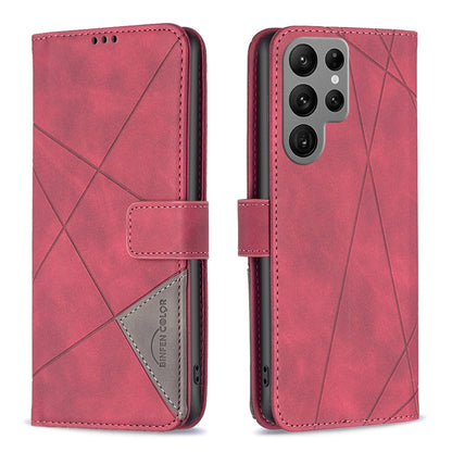 Samsung Galaxy S23 Ultra 5G Wallet Case – Rhombus Texture PU Leather, Magnetic Buckle, Card Slots, Stand Function, Shockproof Protective Cover