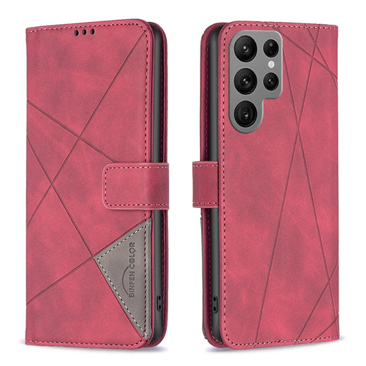 Samsung Galaxy S23 Ultra 5G Wallet Case – Rhombus Texture PU Leather, Magnetic Buckle, Card Slots, Stand Function, Shockproof Protective Cover