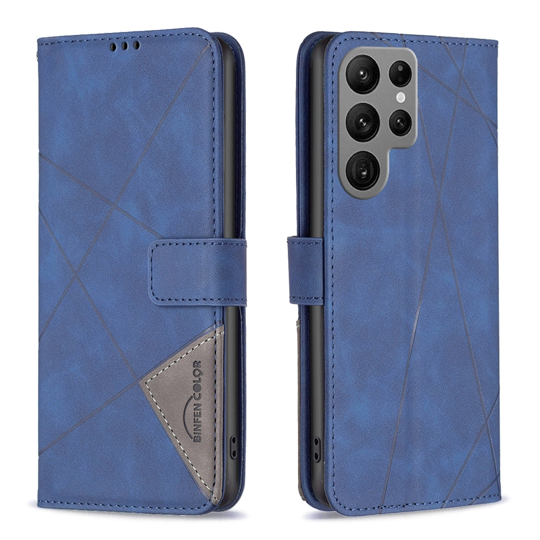 Samsung Galaxy S23 Ultra 5G Wallet Case – Rhombus Texture PU Leather, Magnetic Buckle, Card Slots, Stand Function, Shockproof Protective Cover