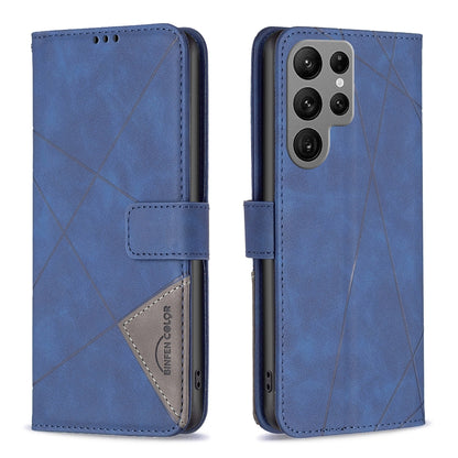 Samsung Galaxy S23 Ultra 5G Wallet Case – Rhombus Texture PU Leather, Magnetic Buckle, Card Slots, Stand Function, Shockproof Protective Cover