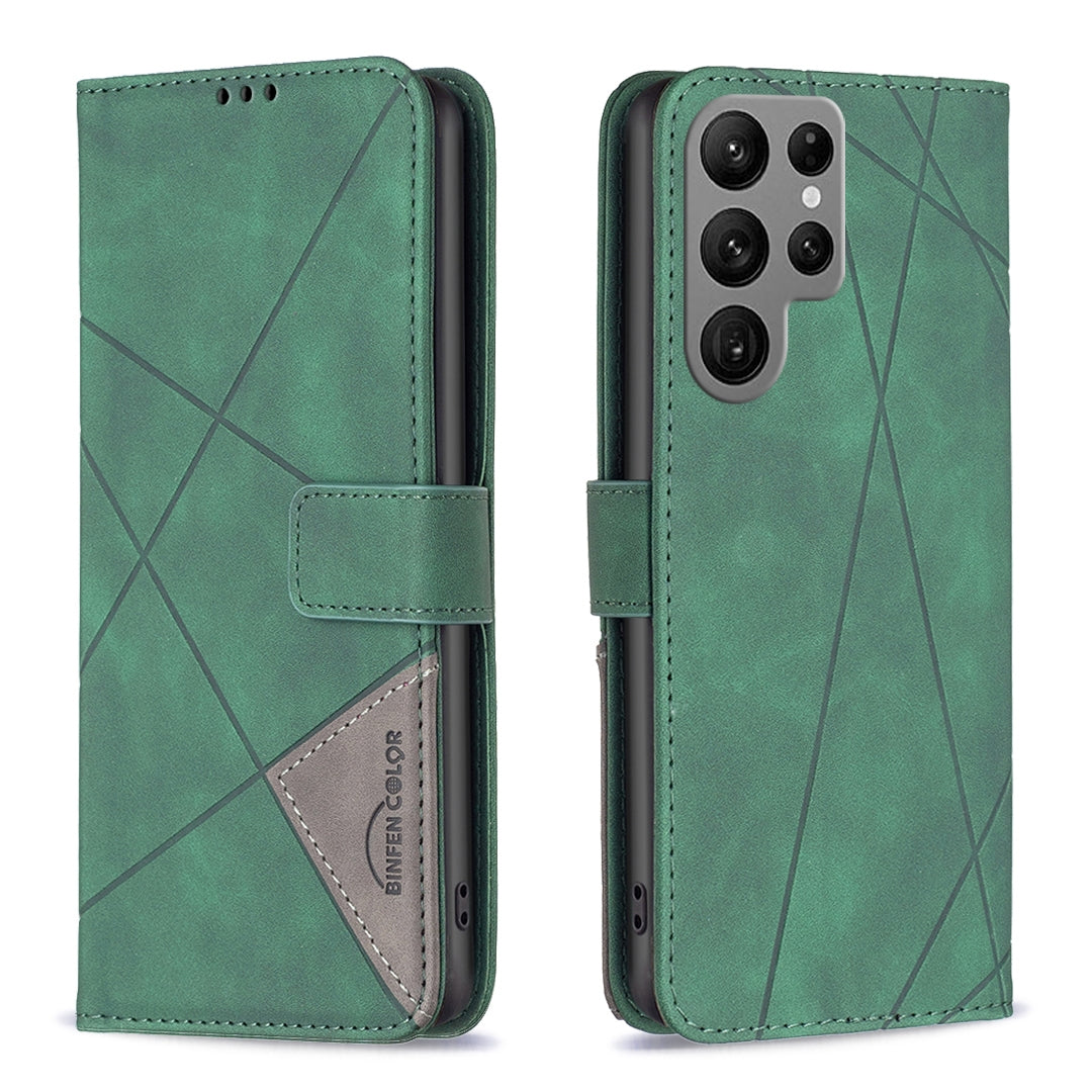 Samsung Galaxy S23 Ultra 5G Wallet Case – Rhombus Texture PU Leather, Magnetic Buckle, Card Slots, Stand Function, Shockproof Protective Cover