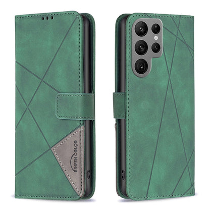 Samsung Galaxy S23 Ultra 5G Wallet Case – Rhombus Texture PU Leather, Magnetic Buckle, Card Slots, Stand Function, Shockproof Protective Cover