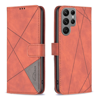 Samsung Galaxy S23 Ultra 5G Wallet Case – Rhombus Texture PU Leather, Magnetic Buckle, Card Slots, Stand Function, Shockproof Protective Cover