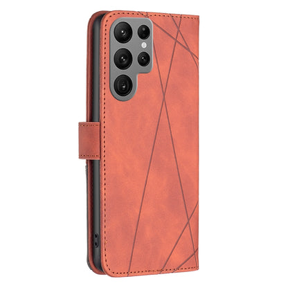 Samsung Galaxy S23 Ultra 5G Wallet Case – Rhombus Texture PU Leather, Magnetic Buckle, Card Slots, Stand Function, Shockproof Protective Cover