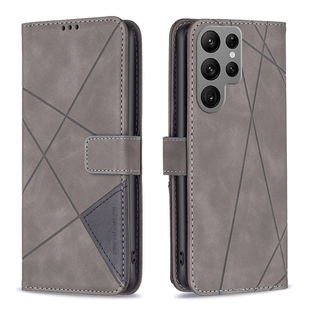 Samsung Galaxy S23 Ultra 5G Wallet Case – Rhombus Texture PU Leather, Magnetic Buckle, Card Slots, Stand Function, Shockproof Protective Cover
