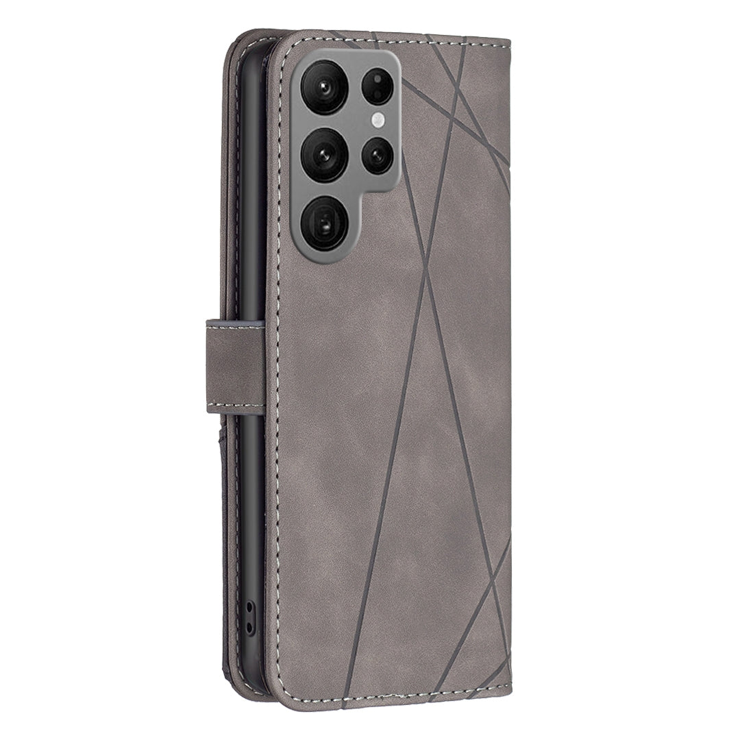 Samsung Galaxy S23 Ultra 5G Wallet Case – Rhombus Texture PU Leather, Magnetic Buckle, Card Slots, Stand Function, Shockproof Protective Cover