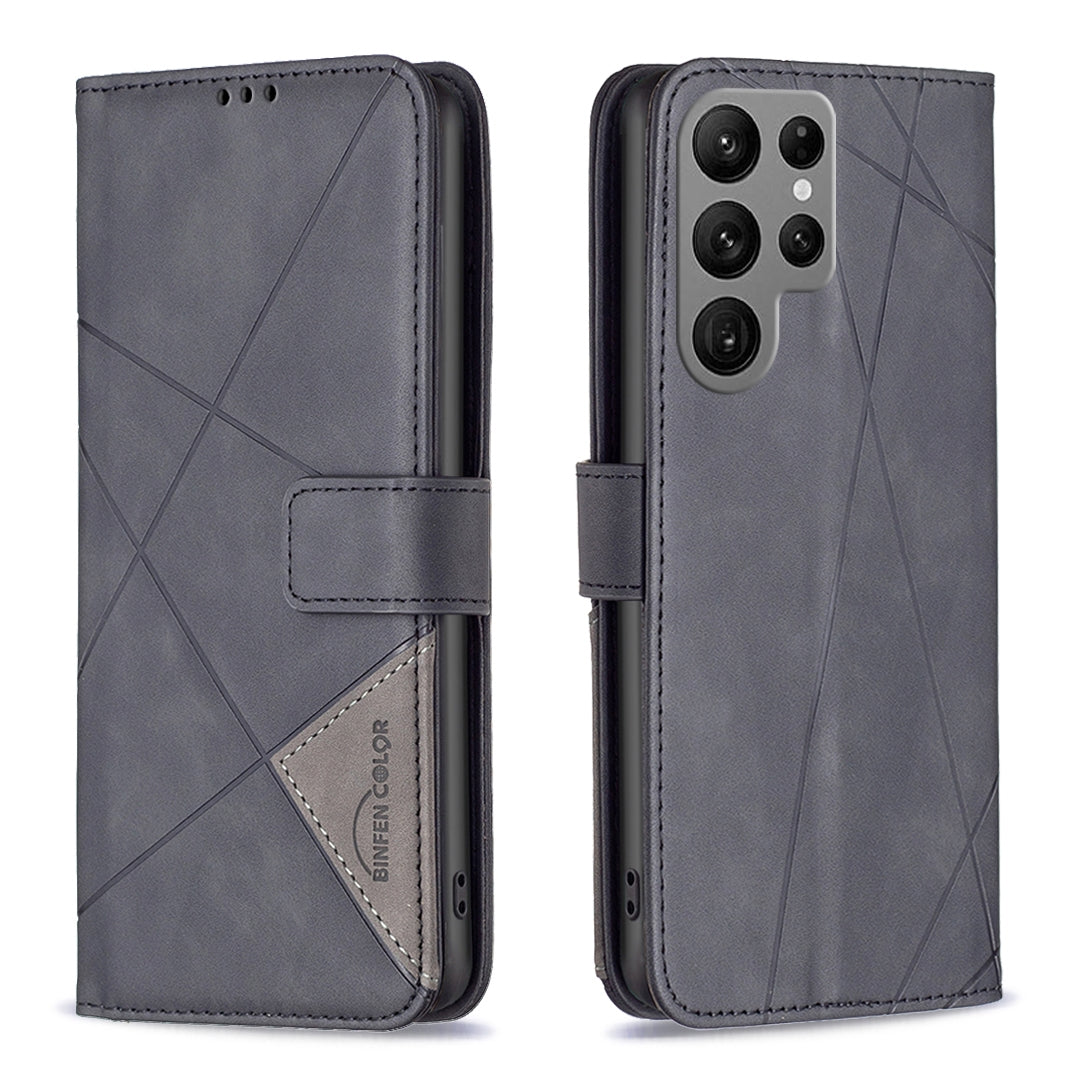 Samsung Galaxy S23 Ultra 5G Wallet Case – Rhombus Texture PU Leather, Magnetic Buckle, Card Slots, Stand Function, Shockproof Protective Cover