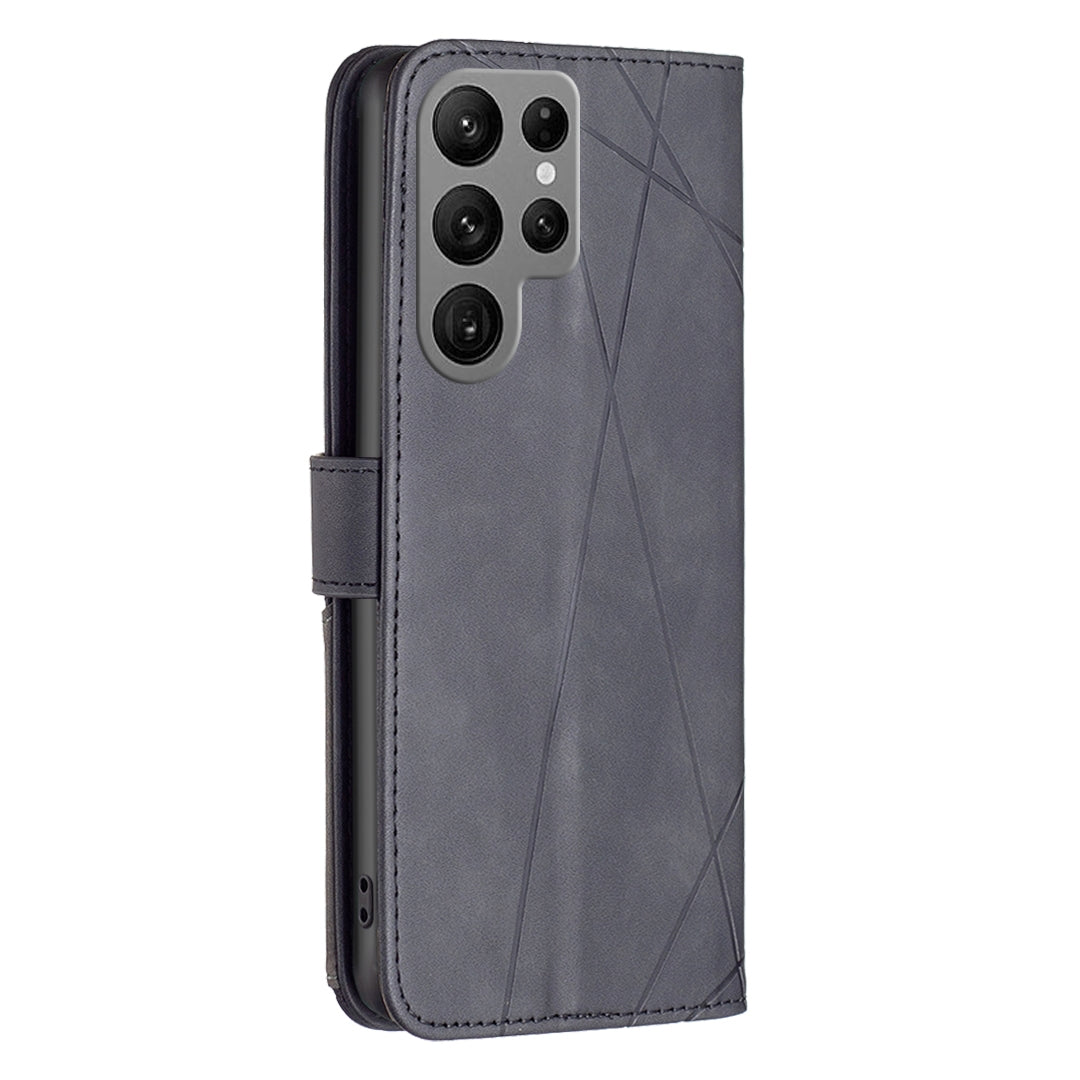 Samsung Galaxy S23 Ultra 5G Wallet Case – Rhombus Texture PU Leather, Magnetic Buckle, Card Slots, Stand Function, Shockproof Protective Cover