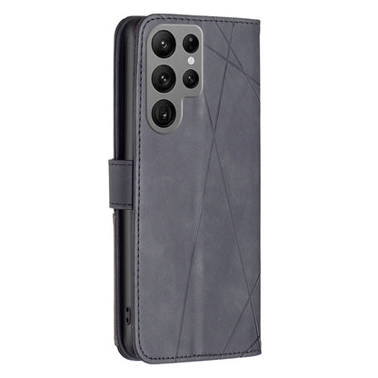 Samsung Galaxy S23 Ultra 5G Wallet Case – Rhombus Texture PU Leather, Magnetic Buckle, Card Slots, Stand Function, Shockproof Protective Cover