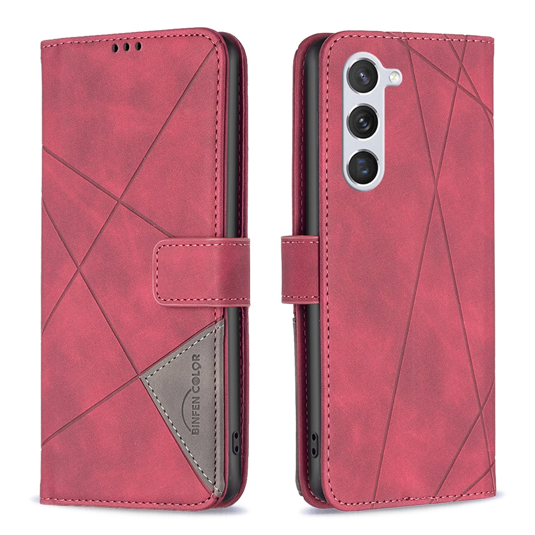 Samsung Galaxy S23 5G Wallet Case – Rhombus Texture PU Leather, Magnetic Buckle, Card Slots, Stand Function, Shockproof Protective Cover