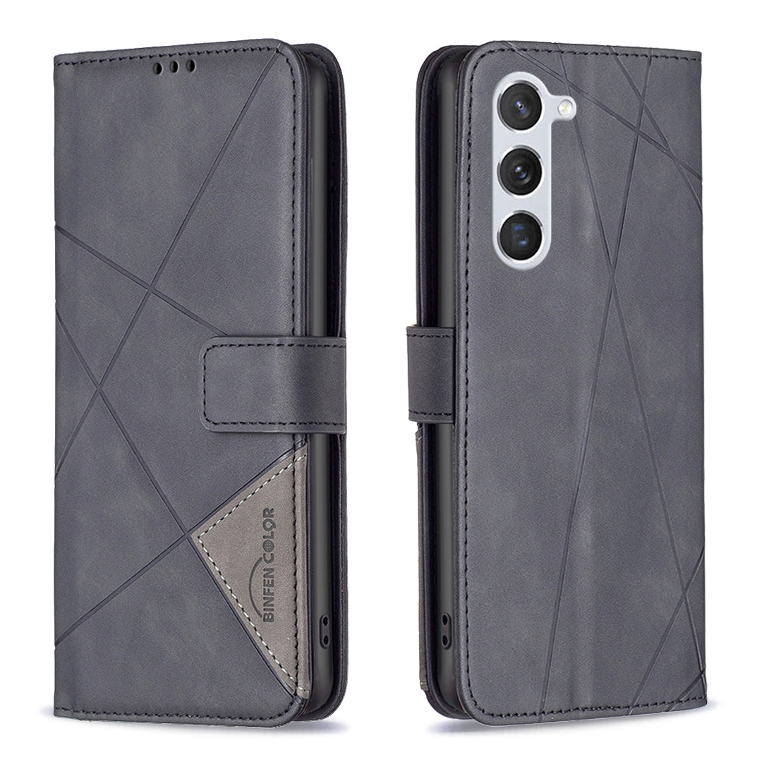 Samsung Galaxy S23 5G Wallet Case – Rhombus Texture PU Leather, Magnetic Buckle, Card Slots, Stand Function, Shockproof Protective Cover