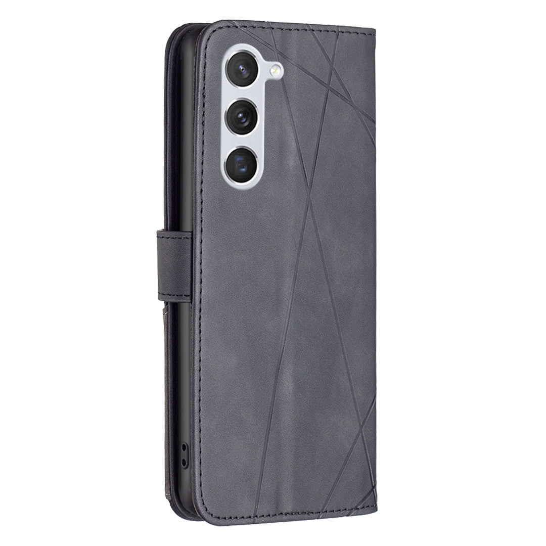 Samsung Galaxy S23 5G Wallet Case – Rhombus Texture PU Leather, Magnetic Buckle, Card Slots, Stand Function, Shockproof Protective Cover