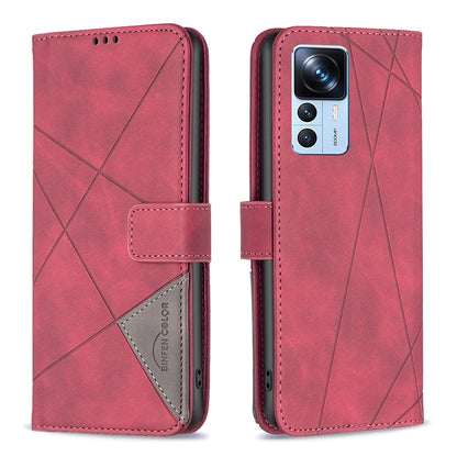Xiaomi 12T Pro Wallet Case – Rhombus Texture PU Leather, Magnetic Buckle, Card Slots, Stand Function, Shockproof Protective Cover