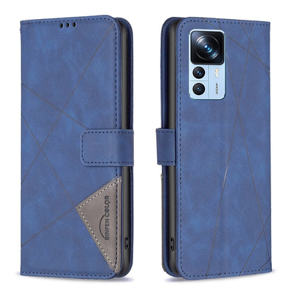 Xiaomi 12T Wallet Case – Rhombus Texture PU Leather, Magnetic Buckle, Card Slots, Stand Function, Shockproof Protective Cover