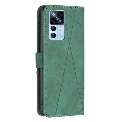 Xiaomi 12T Wallet Case – Rhombus Texture PU Leather, Magnetic Buckle, Card Slots, Stand Function, Shockproof Protective Cover