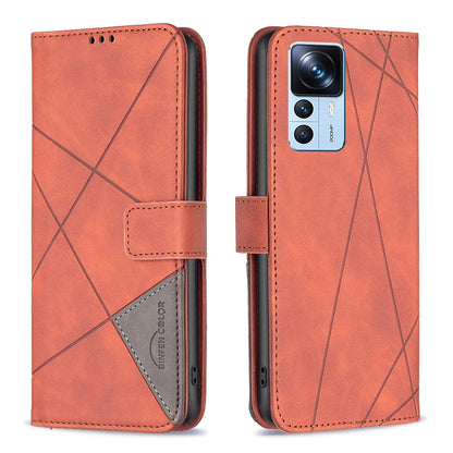 Xiaomi 12T Wallet Case – Rhombus Texture PU Leather, Magnetic Buckle, Card Slots, Stand Function, Shockproof Protective Cover