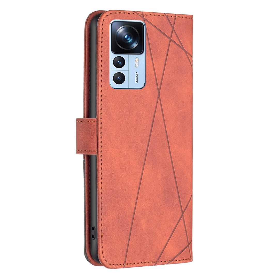 Xiaomi Redmi K50 Ultra Wallet Case – Rhombus Texture PU Leather, Magnetic Buckle, Card Slots, Stand Function, Shockproof Protective Cover