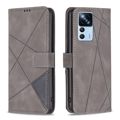 Xiaomi 12T Wallet Case – Rhombus Texture PU Leather, Magnetic Buckle, Card Slots, Stand Function, Shockproof Protective Cover
