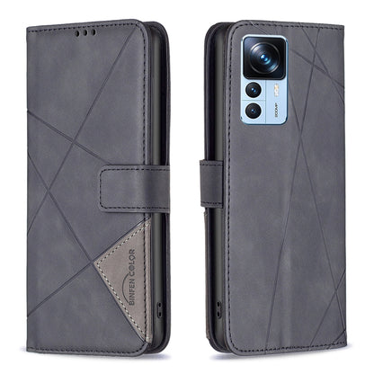 Xiaomi 12T Wallet Case – Rhombus Texture PU Leather, Magnetic Buckle, Card Slots, Stand Function, Shockproof Protective Cover