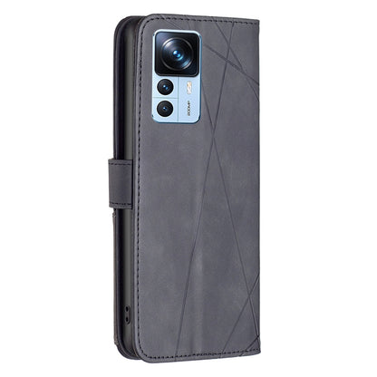 Xiaomi 12T Wallet Case – Rhombus Texture PU Leather, Magnetic Buckle, Card Slots, Stand Function, Shockproof Protective Cover