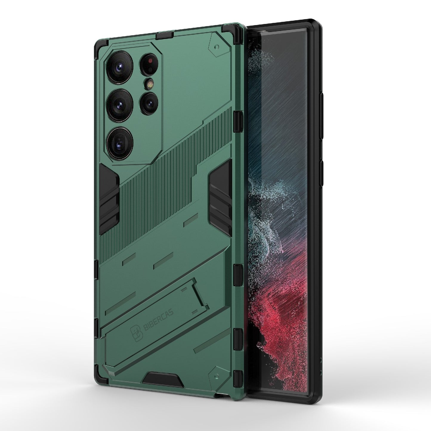 Samsung Galaxy S23 Ultra 5G Shockproof Phone Case - Punk Armor 2-in-1 PC + TPU with Invisible Holder