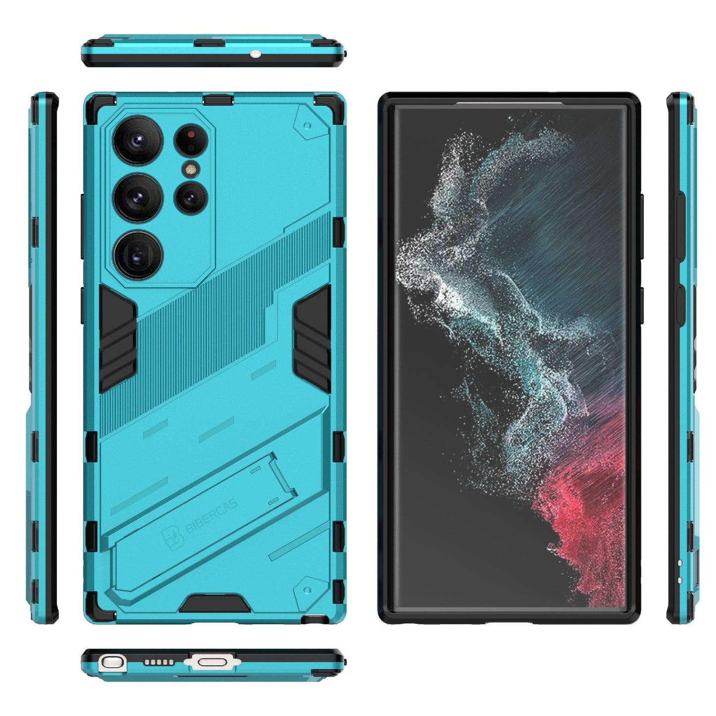 Samsung Galaxy S23 Ultra 5G Shockproof Phone Case - Punk Armor 2-in-1 PC + TPU with Invisible Holder