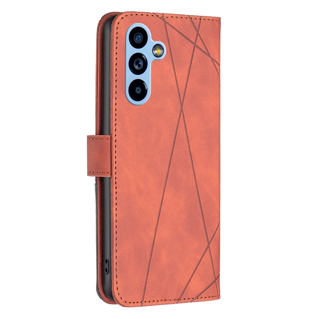 Samsung Galaxy A54 5G Wallet Case – Rhombus Texture PU Leather, Magnetic Buckle, Card Slots, Stand Function, Shockproof Protective Cover