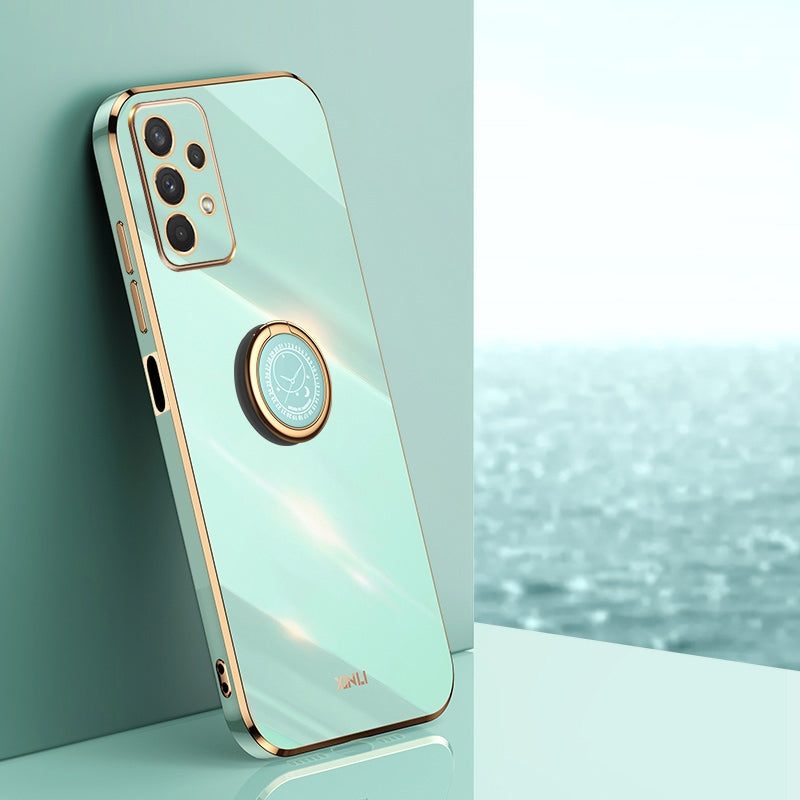 Samsung Galaxy A32 5G Tough TPU Phone Case with 6D Electroplate, Straight Edge Design, and Comfortable Ring Holder