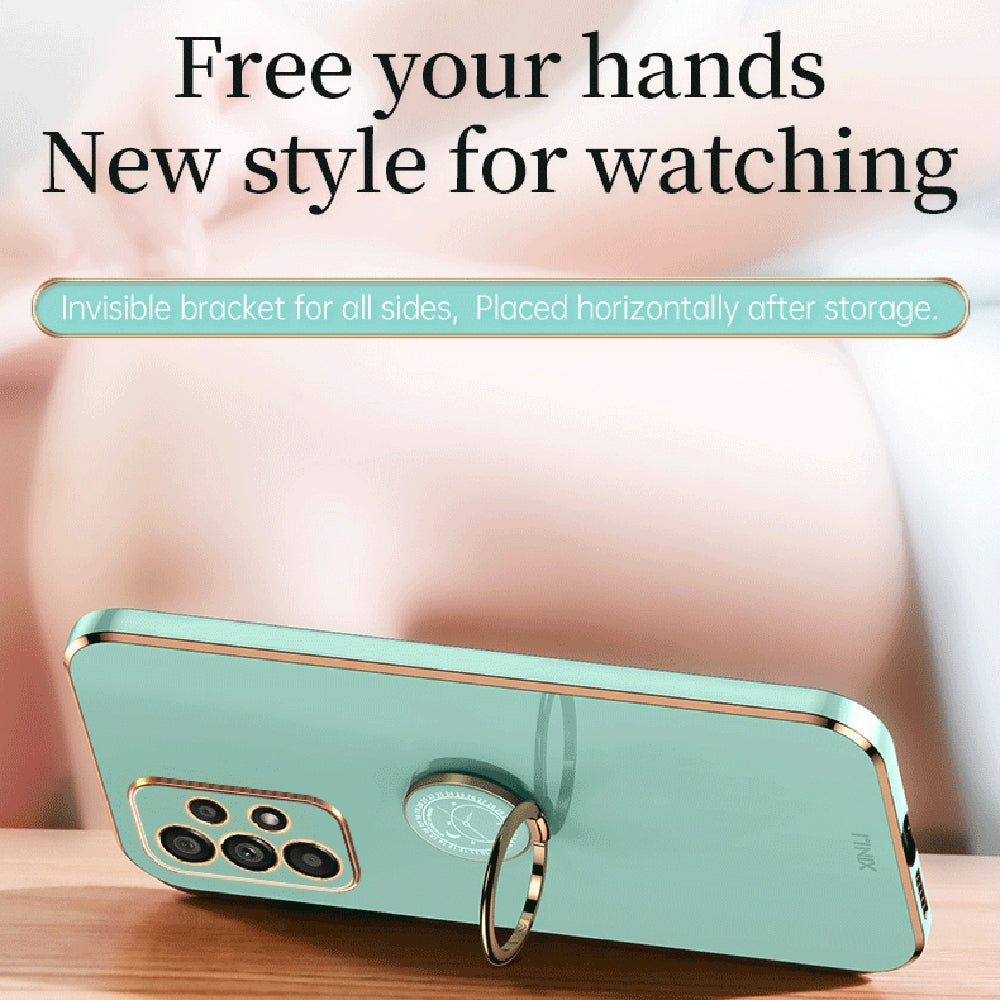 Samsung Galaxy A23 5G Tough TPU Phone Case with 6D Electroplate, Straight Edge Design, and Comfortable Ring Holder