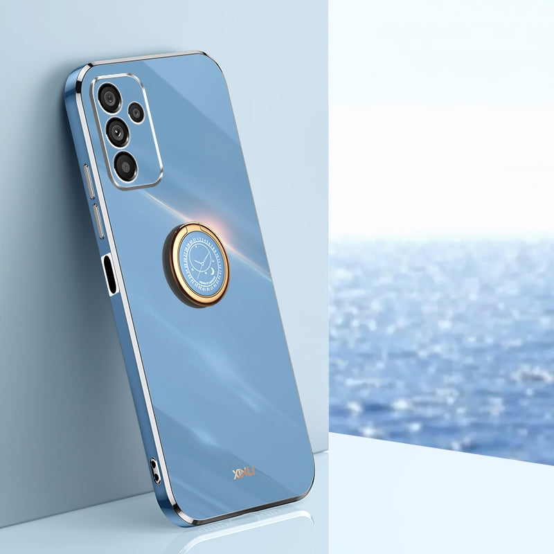 Samsung Galaxy A14 5G Tough TPU Phone Case with 6D Electroplate, Straight Edge Design, and Comfortable Ring Holder