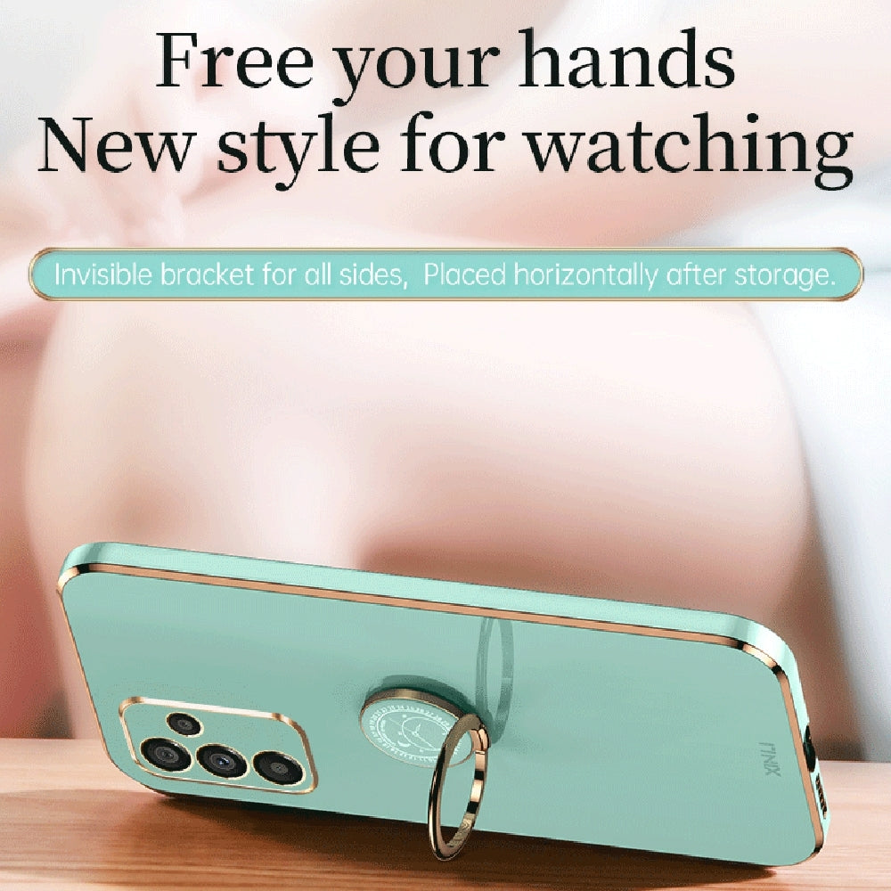Samsung Galaxy A14 5G Tough TPU Phone Case with 6D Electroplate, Straight Edge Design, and Comfortable Ring Holder
