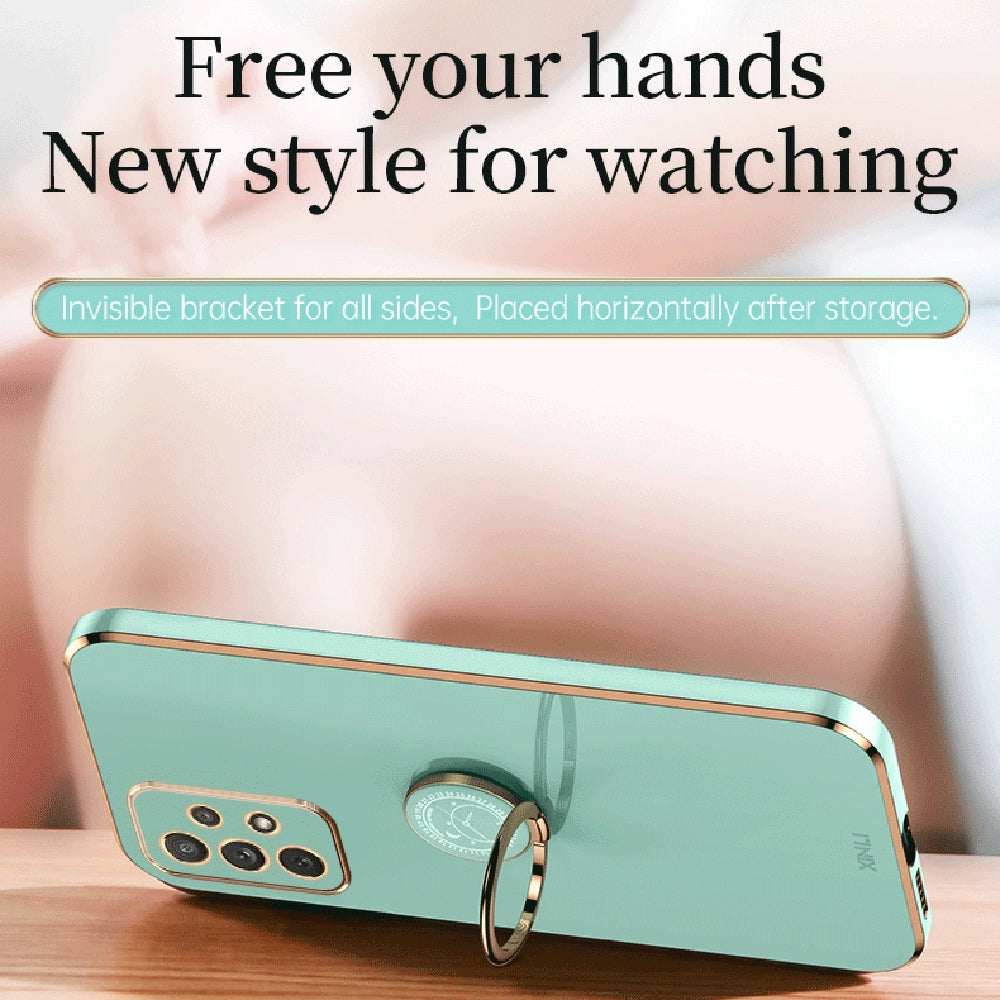 Samsung Galaxy A13 4G Tough TPU Phone Case with 6D Electroplate, Straight Edge Design, and Comfortable Ring Holder