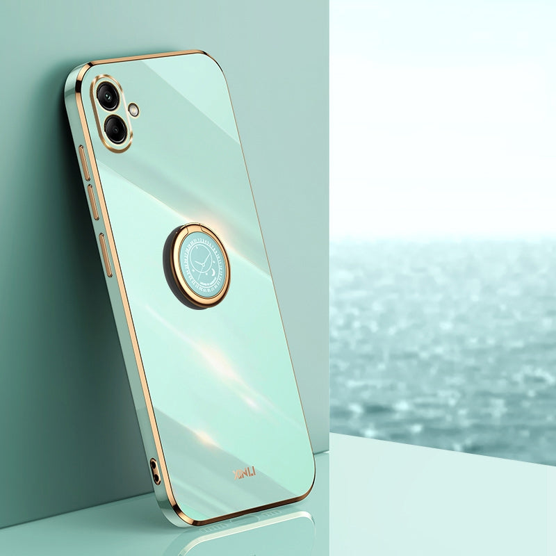 Samsung Galaxy A04 4G Tough TPU Phone Case with 6D Electroplate, Straight Edge Design, and Comfortable Ring Holder