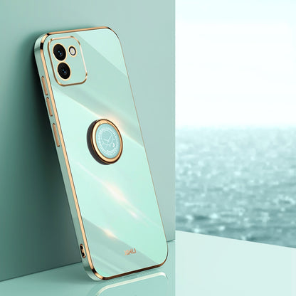 Samsung Galaxy A03 Tough TPU Phone Case with 6D Electroplate, Straight Edge Design, and Comfortable Ring Holder