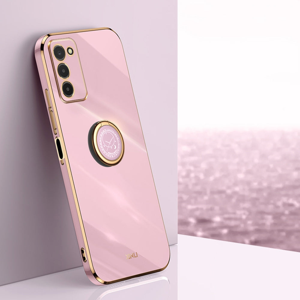 Samsung Galaxy A03s Tough TPU Phone Case with 6D Electroplate, Straight Edge Design, and Comfortable Ring Holder