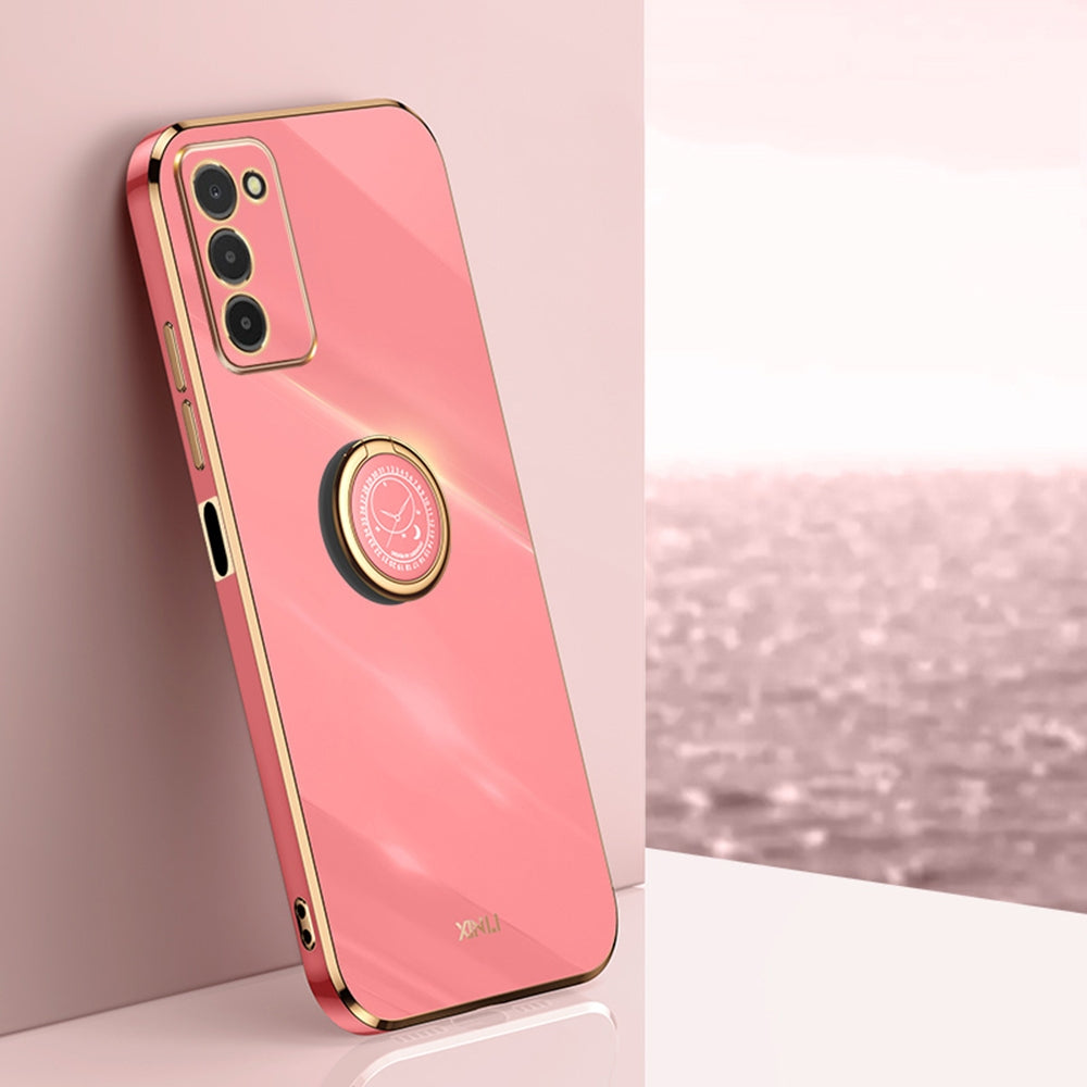 Samsung Galaxy A03s Tough TPU Phone Case with 6D Electroplate, Straight Edge Design, and Comfortable Ring Holder