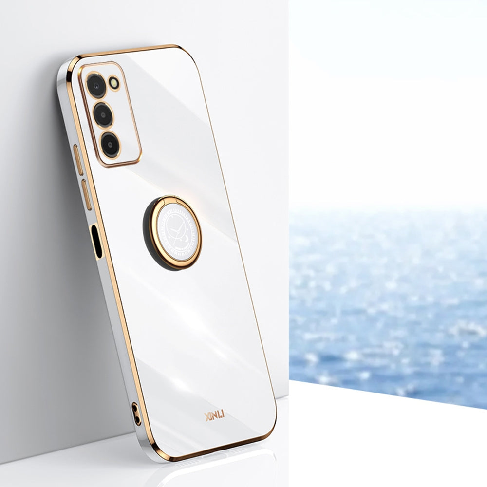 Samsung Galaxy A03s Tough TPU Phone Case with 6D Electroplate, Straight Edge Design, and Comfortable Ring Holder
