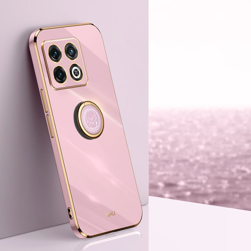 OnePlus 10 Pro Tough TPU Phone Case with 6D Electroplate, Straight Edge Design, and Comfortable Ring Holder