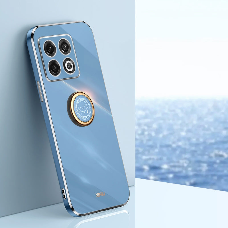 OnePlus 10 Pro Tough TPU Phone Case with 6D Electroplate, Straight Edge Design, and Comfortable Ring Holder