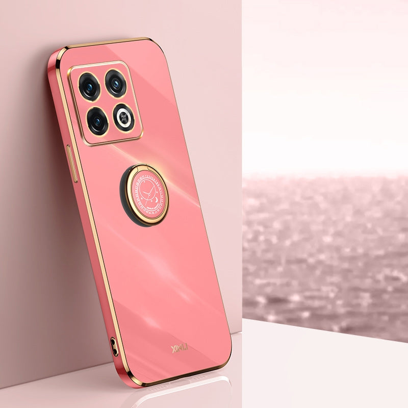 OnePlus 10 Pro Tough TPU Phone Case with 6D Electroplate, Straight Edge Design, and Comfortable Ring Holder