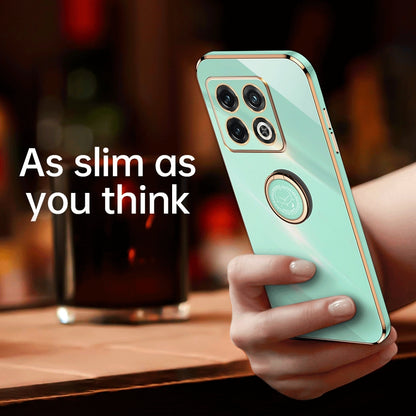 OnePlus 10 Pro Tough TPU Phone Case with 6D Electroplate, Straight Edge Design, and Comfortable Ring Holder