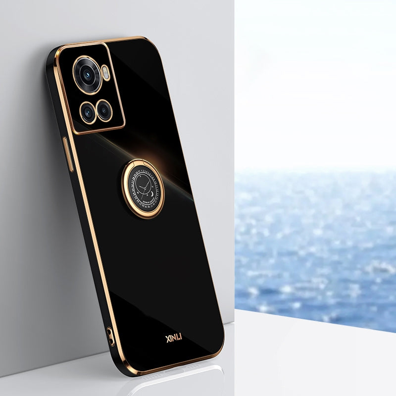 OnePlus Ace Tough TPU Phone Case with 6D Electroplate, Straight Edge Design, and Comfortable Ring Holder