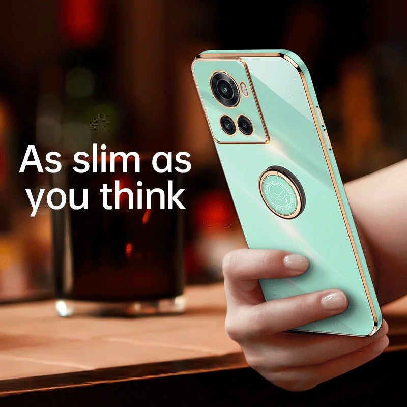 OnePlus Ace Tough TPU Phone Case with 6D Electroplate, Straight Edge Design, and Comfortable Ring Holder