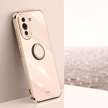 Huawei Nova 10 Tough TPU Phone Case with 6D Electroplate, Straight Edge Design, and Comfortable Ring Holder