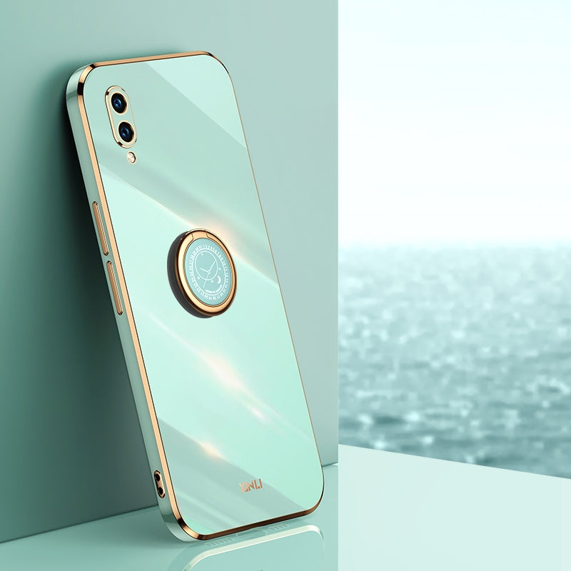 Huawei Enjoy 9 Tough TPU Phone Case with 6D Electroplate, Straight Edge Design, and Comfortable Ring Holder