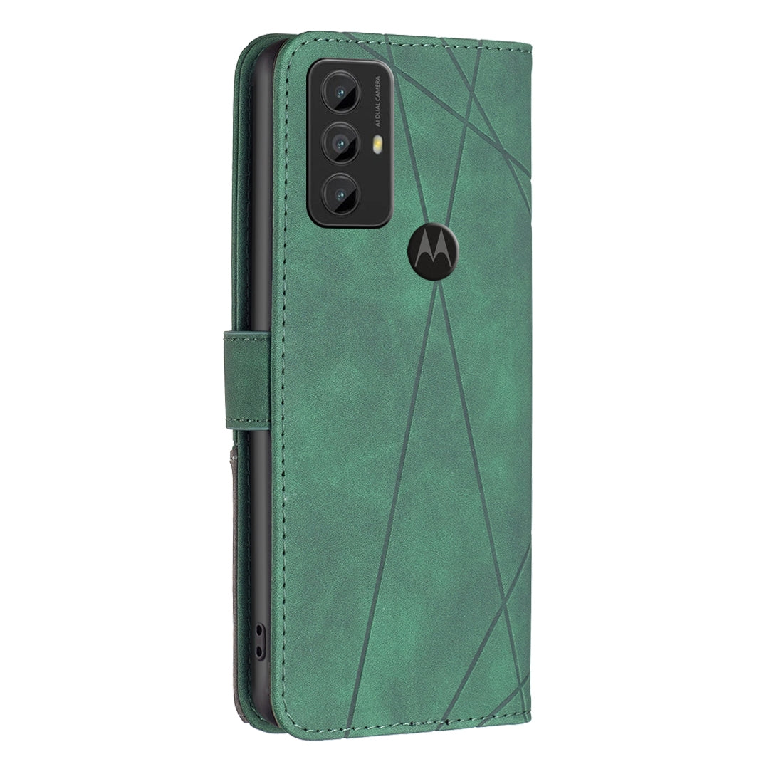 Motorola Moto G Play 2023 Wallet Case – Rhombus Texture PU Leather, Magnetic Buckle, Card Slots, Stand Function, Shockproof Protective Cover
